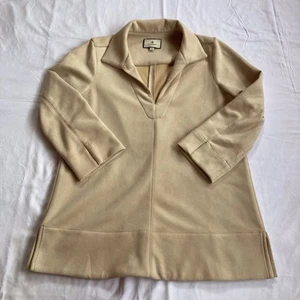 Tuckernuck Wmns Bone Faux Suède Margo Stand Collar, 3/4 Sleeves Top. Sz XS - Picture 1 of 10