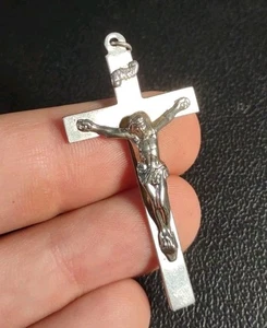 3.7G AF 2" x 1" Sterling Silver 925 Rosary Style Cross Pendant Charm - Imagen 1 de 6