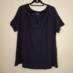 Talbots Damen XL dunkelblau Schlitz Ausschnitt Spitzenbesatz Kurzarm Oberteil - Bild 1 von 11