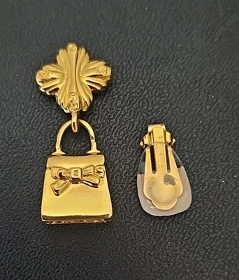 Винтажный Fendi позолоченный Дамская сумка серьги зажим на сломан (только 1 серьги) - Изображение 1 из 4