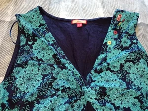 Joe Browns Ladies Bohemian Dress Sz16 Blue Floral Sleeveless Pom Pom Button Deta - Picture 1 of 8