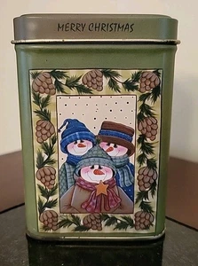 Vintage Merry Christmas Tin/Candle With Snowmen - Picture 1 of 8