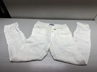 Pantalones Ralph Lauren Para Hombre Núcleo Blanco Talla 34 A Mano Lino Cordón Foto 1 de 4
