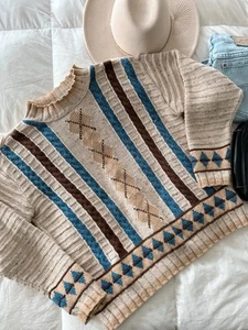 Vintage “Liz Wear” Stripe Grandpa Style Pullover Sweater 1990s - Picture 1 of 5