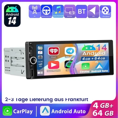 Autoradio 6.86" 1 DIN Android 14 Carplay GPS Navi RDS Mit Bluetooth WIFI 4+64G - Bild 1 von 4
