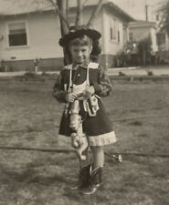 Vintage Original Candid Photo Little Cowgirl On Her Stick Horse Great Nice Image