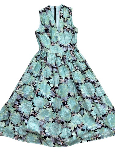 Abito midi Kate Spade verde dalia fiori burnout taglia 0 tasche gonna intera