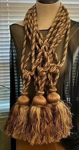 Vintage Brown/Gold Colors Twisted Rope Silk Tassels 5 Available - Picture 1 of 12