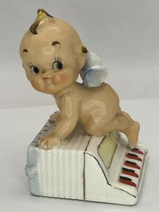 Vtg Kewpie Figurine Pixie Angel W/ Blue Wings Sitting on Accordion Japan - Picture 1 of 24