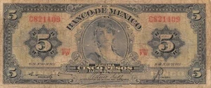 Mexico 5 Pesos 19.6.1957 Series FW Prefix C Circulated Banknote Top7 - Picture 1 of 2