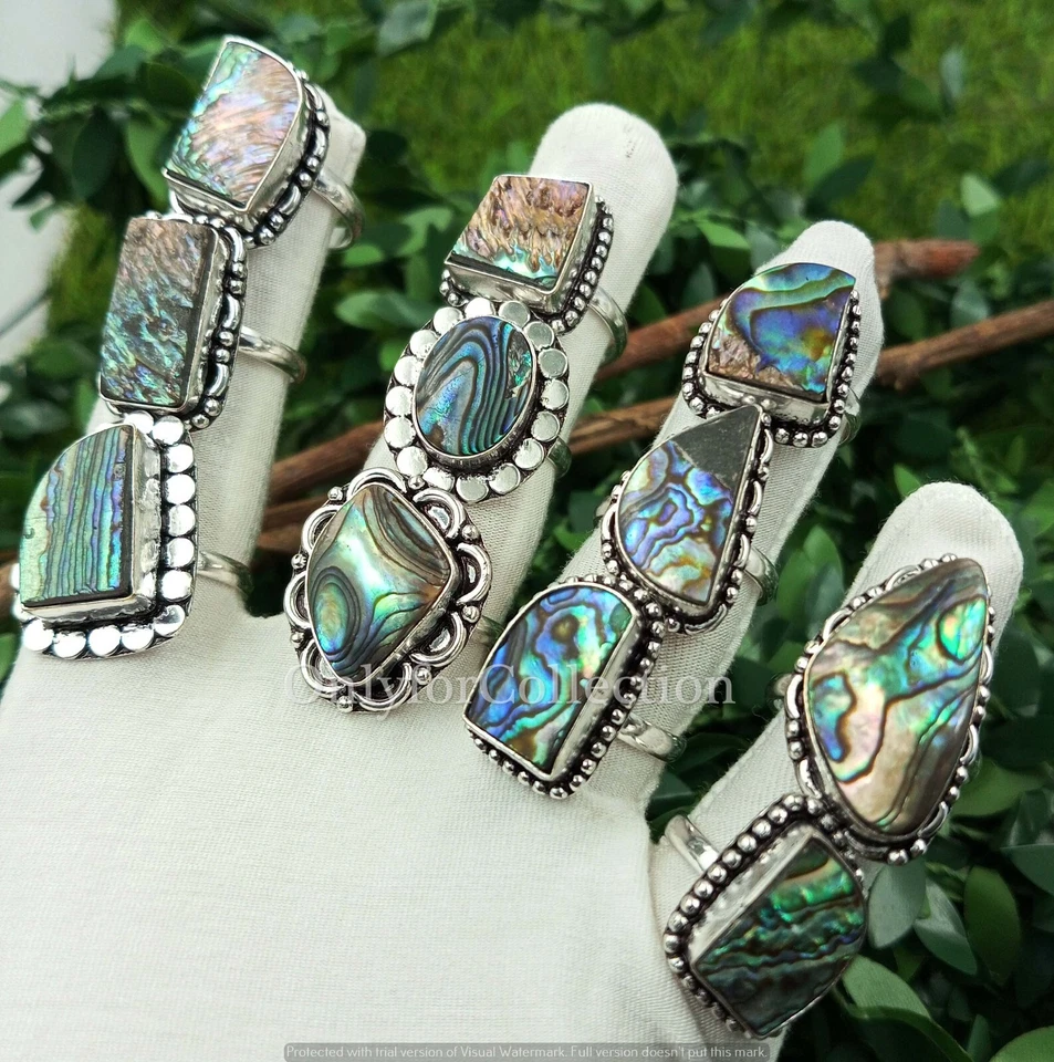 Superb Abalone Shell Gemstone 925 Sterling Silver Plated Wholesale  Rings Lot - Image 1 of 2