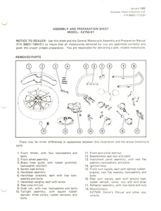 OEM Genuine Kawasaki New Bike Service/Assembly Sheet/Manual KZ750 LTD 1983 Belt - Picture 1 of 1