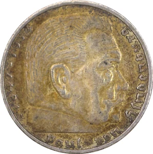 GERMANY 5 Reichsmark 1936 Paul von Hindenburg. 	KM# 86, DM# 84 - Picture 1 of 2