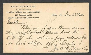 1900 P C PHILA PA J C PAULUS CO MFRS LEATHER BELING & LACE LEATHER - Picture 1 of 1