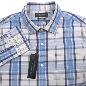 $108 Bloomingdales Blue & Gray Plaid Slim Fit Button Up Shirt Mens Size Small - Picture 1 of 7