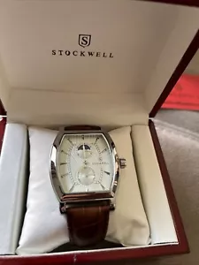 Stockwell Watch with Moonphase Movement for am/pm Brown Leather Strap New Boxed - Picture 1 of 9