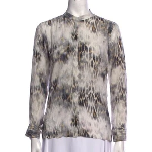 Maje Silk Button Down Long Sleeve Blouse Animal Print Bussiness Casual Size L - Picture 1 of 11