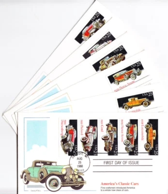 Fleetwood Set of 6 First Day Covers #2381-2385/2385A Classic Cars 1988 - Image 1 of 4