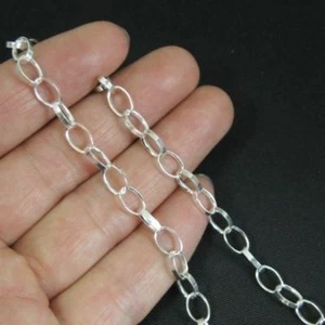 3 Feet Sterling Silver Bulk Chain By the foot-Chunky Cable Oval Rolo Chain-5X7mm - Picture 1 of 4
