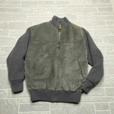 Cabelas Leather Sweater Jacket Adult LT Large Tall Gray Wool Satin Lined - Image 1 of 4