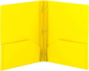 Smead Poly Two-Pocket Folder, Three-Hole Punch Prong Fasteners, Letter Size, Yel - Picture 1 of 5