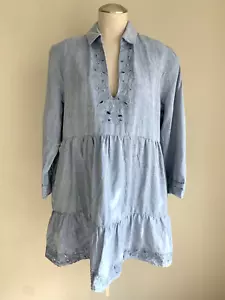 Abito copricostume Tommy Bahama St Lucia L blu occhielli misto lino increspato oversize - Foto 1 di 9