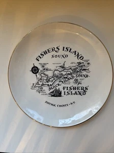 Vintage Fishers Island Sound New York Plate Gold Edging ~ World Wide Art Studios - Picture 1 of 4