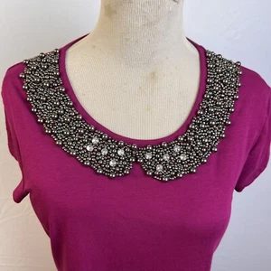 Top para mujer Willi Smith adornado mediano magenta con cuentas escote nocturno - Imagen 1 de 7