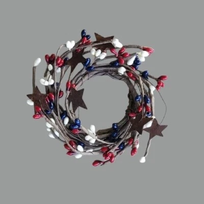 Anillo Vela Country Primitive Patriótico Pip Berry 2" Rojo Blanco Azul Mini Corona Foto 1 de 3