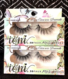 2 IONI 3D FAUX MINK WISPY CRISSCROSS DRAMATIC ETRA FULL LONG FALSE EYELASHES LOT - Picture 1 of 3
