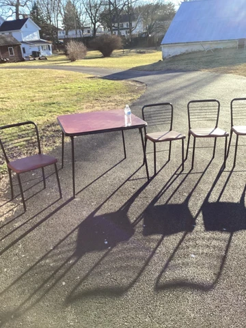 Vintage Cosco Mid Century Mod Atomic red Folding Chairs Card Table RARE Cover