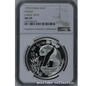 NGC MS69 1993 China 10YUAN Panda Silver Coin Ag.999 1oz LARGE DATE - Picture 1 of 2