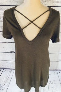 Blusa pequeña Stitch Fix Emory Park para mujer oliva mangas cortas cuello en V correa tejida - Imagen 1 de 9