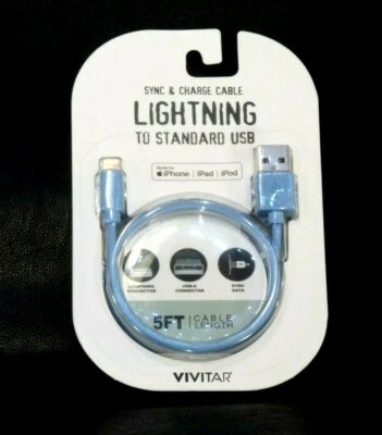 Vivitar Lighting To USB Cable - Sync & Charge Cable - IPhone IPad IPod 5FT blue - Image 1 of 2
