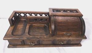 De colección Hombres Valet Station Roll Top Madera Joyero Accesorios Soporte Organizador - Imagen 1 de 10