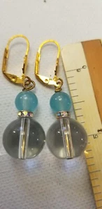 Vintage Elements 14mm Quartz aquamarine Earrings dangle drops 1 in. leverback - Picture 1 of 9