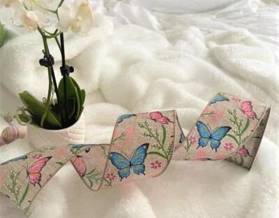 Eleganza BUTTERFLIES flower garden spring summer - Luxury Wire Edge Ribbon - Image 1 of 3