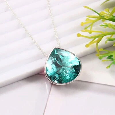 Naturale Blu Verde Parti Zaffiro 925Silver Ciondolo Fidanzamento Anniversario - Immagine 1 di 4