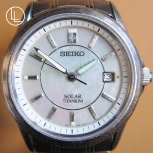 SEIKO V145-0AZ0 Solar Titanium Men's Watch with Shell Dial (JDM) NEW BATTERY - Picture 1 of 9