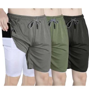 Men's 2 in 1 Running Shorts Quick Dry Sports Athletic Workout with Side Pockets - Picture 1 of 20