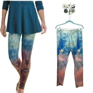 Soft Surroundings Have to Have Printed Leggings Size Petite Medium Blue Orange - Picture 1 of 10