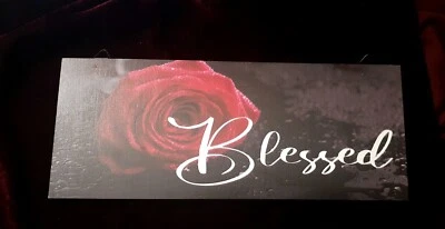 NEW!! "Blessed" Wood Hanging Sign with Red Roses - 10" x 4" - Beautiful Sign!! - Image 1 of 2
