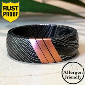 Damascus Steel Custom Handmade Mens Engagement Ring Wedding Band Copper Liners - Picture 1 of 10