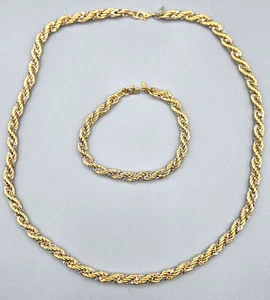 MONET Gold and Silver Tone Twisted Rope Cable Chain Necklace and Bracelet Signed - Picture 1 of 4