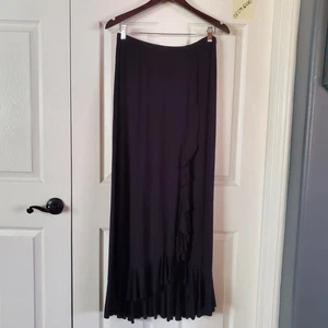 Max Studio Faux Wrap Ruffled Maxi Skirt Black Goth Romantic Bohemian Pull-on Med - Picture 1 of 8