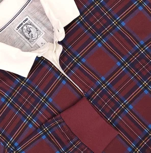 Lands' End Rugby Shirt Mens XL Burgundy Tartan Plaid Long Sleeve Cotton Pullover - Picture 1 of 12