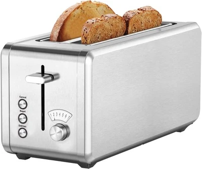 WHALL Long Slot Toaster 4 Slice Brushed Stainless Steel Toaster, 7 Toast Setting - Image 1 of 4