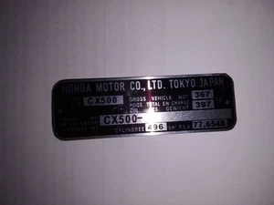 Nameplate Honda Cx 500 Id-Plate Shield s103 Motorcycle - Foto 1 di 1