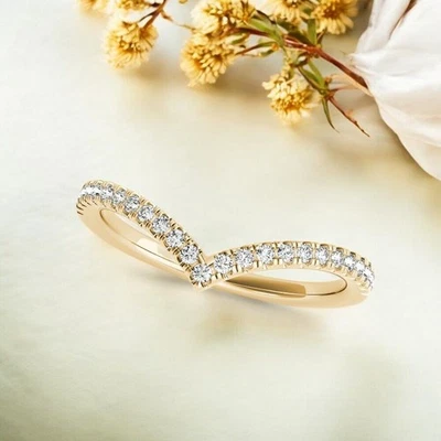 Gold Engagement Stacking Band Lab Grown Diamond Round 0.20 Ct 14k Yellow 5 6 7 8 - image 1 of 4