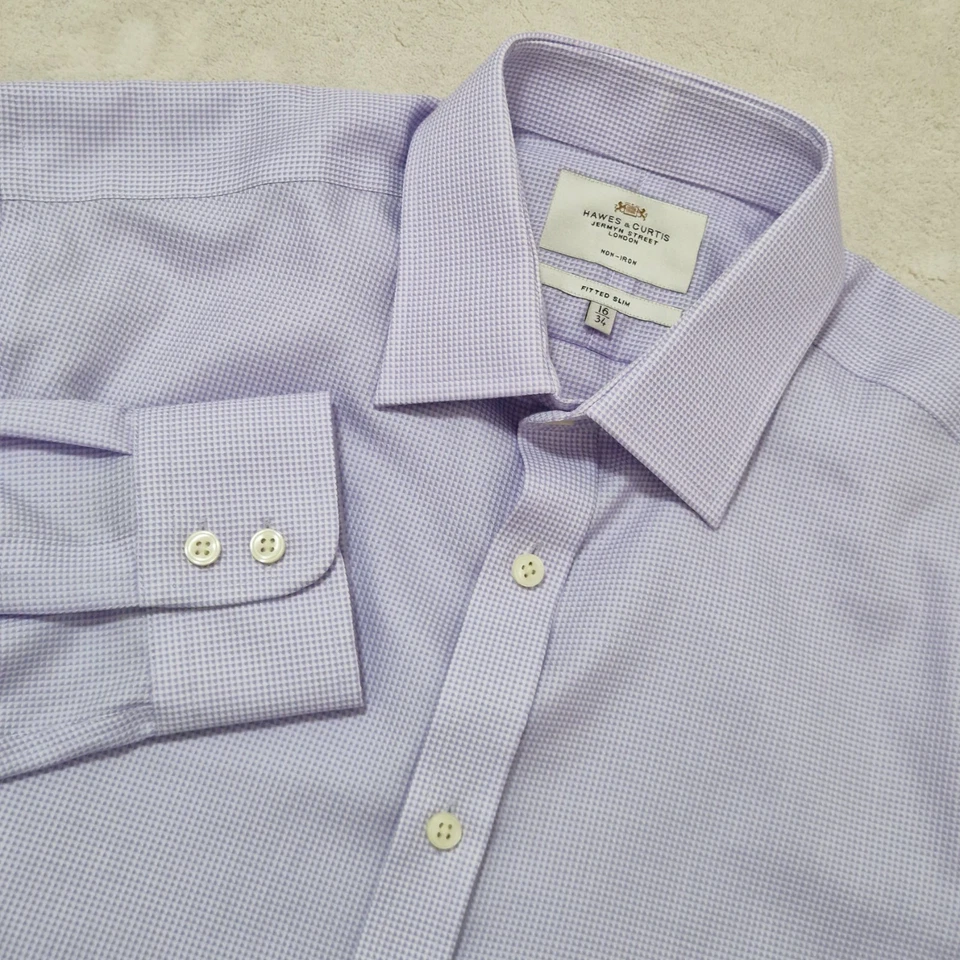 Camicia elegante Hawes & Curtis 16 34 viola fantasia aderente slim fit non fe... - Immagine 1 di 4